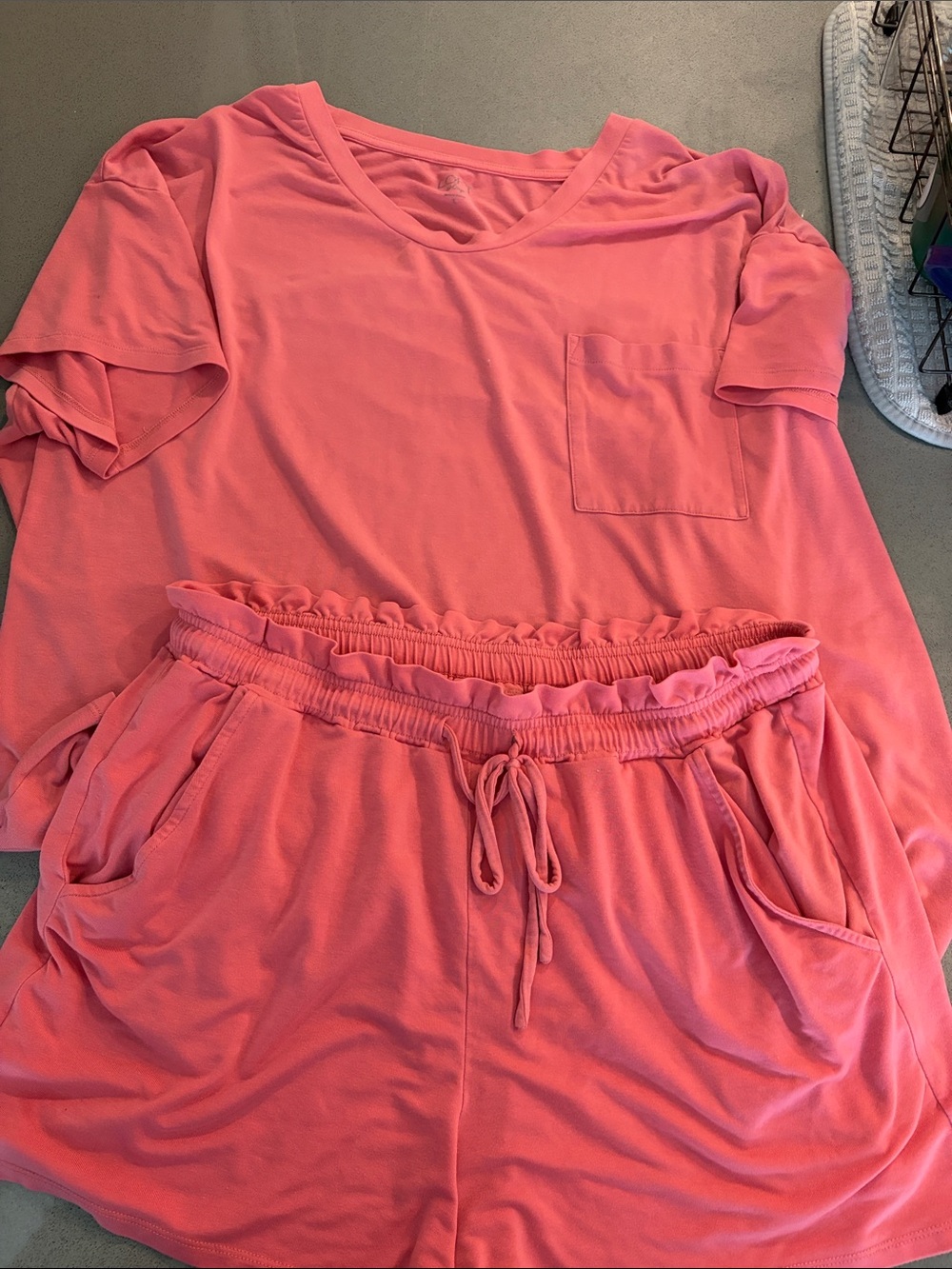 LOFT Coral Pink Short Sleeve Top & Drawstring Shorts Pajama Set